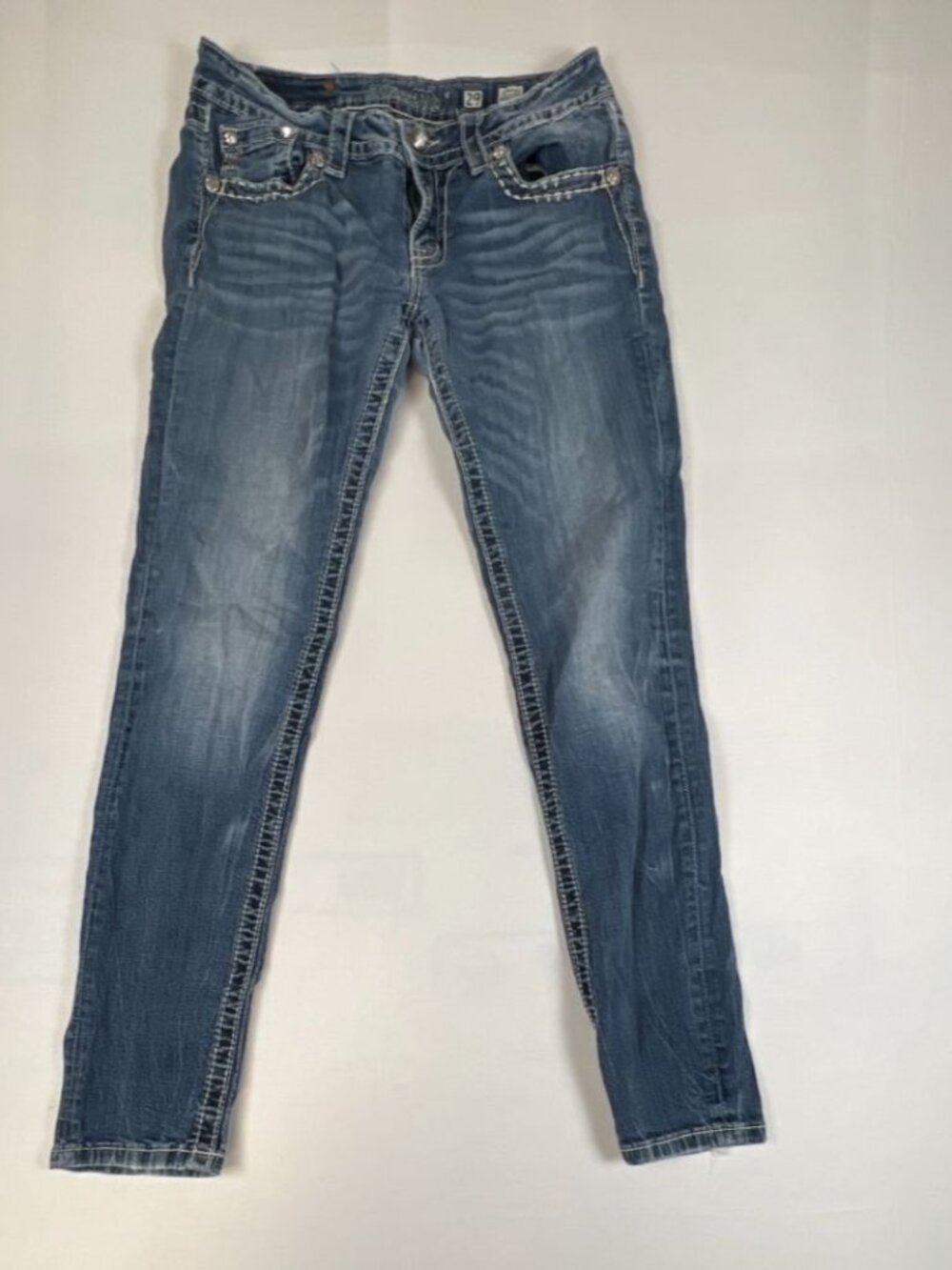 Miss Me Women 29 29 Inseam Ankle Skinny Blue Denim Embellished Cross Pockets